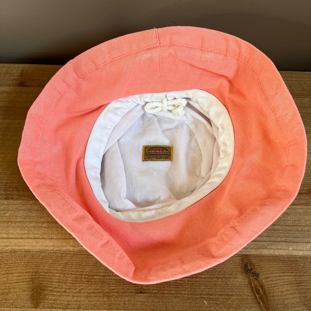 Scala Collezione Coral Pink Linen Blend Wide Brim Sun Bucket Hat Adjustable - Picture 5 of 7